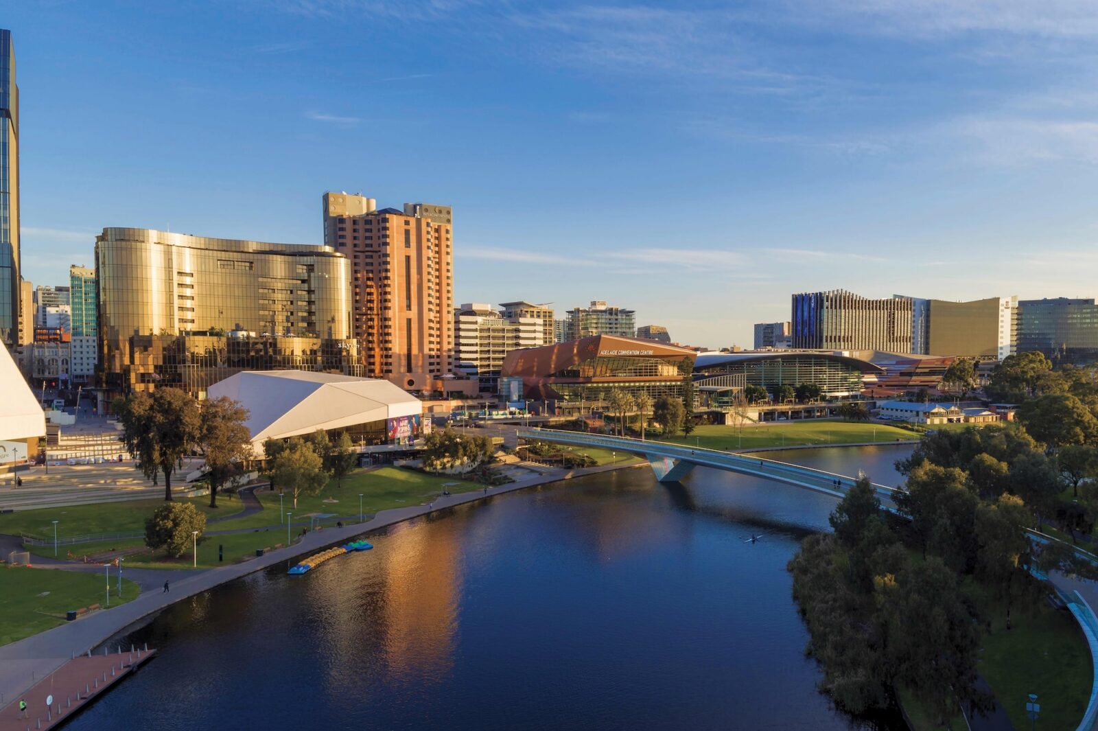 City skyline of South Australia, showing the River Torrens, Bridge and Convention Centre