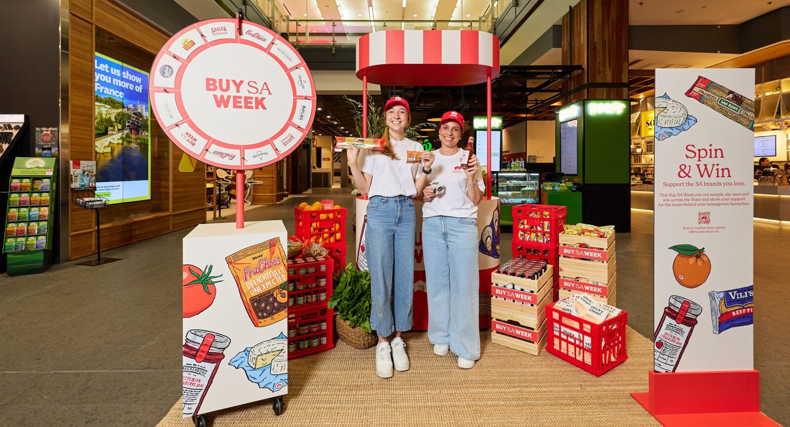 The Buy SA Week stands set up in Rundle Mall, surrounded by shoppers