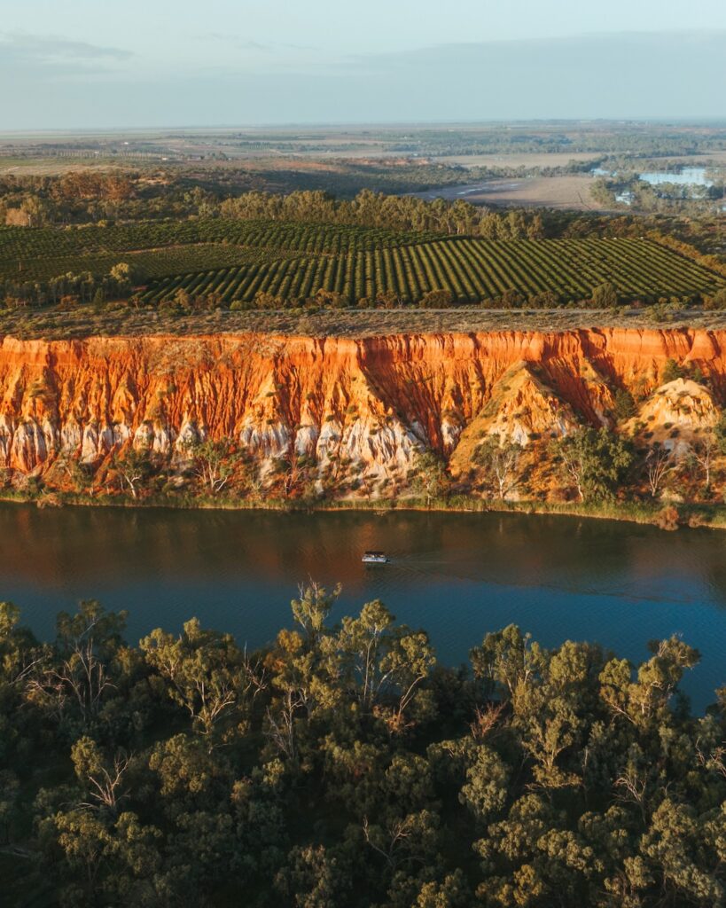 A boat cruising down the Murray River