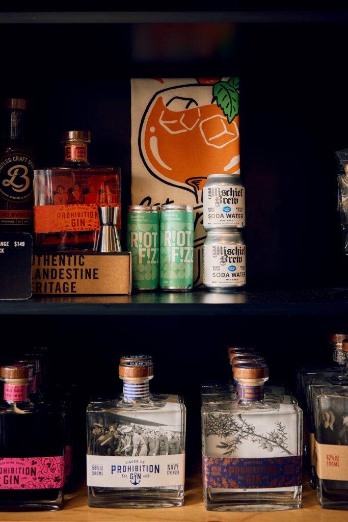 Prohibition Gin products on shelving